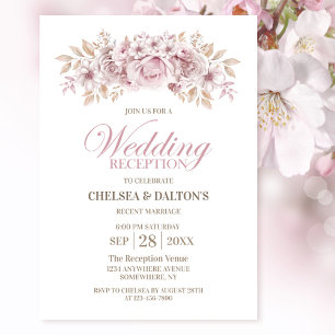 Pink Floral Wedding Reception Invitation