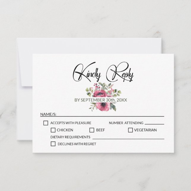 Pink Floral Wedding RSVP Card (Front)
