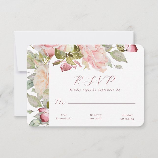 Pink Floral Wedding RSVP Card (Front)