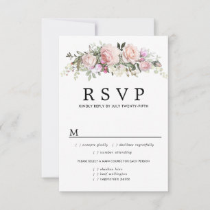 Pink Floral Wedding RSVP Card, Meal Options