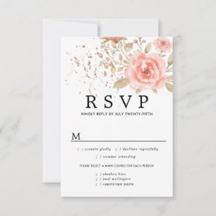 Pink Floral Wedding RSVP Card, Meal Options Card