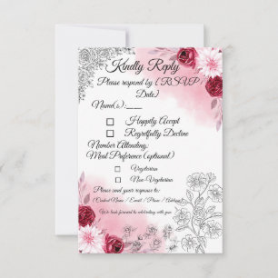 Pink Floral Wedding RSVP Card Romantic
