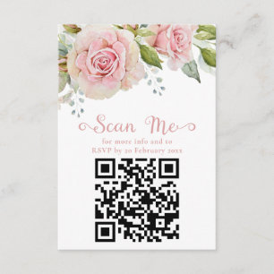 Pink Floral Wedding RSVP QR Enclosure Card