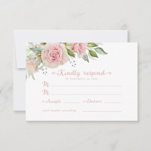 Pink Floral Wedding RSVP Response Card (Front)