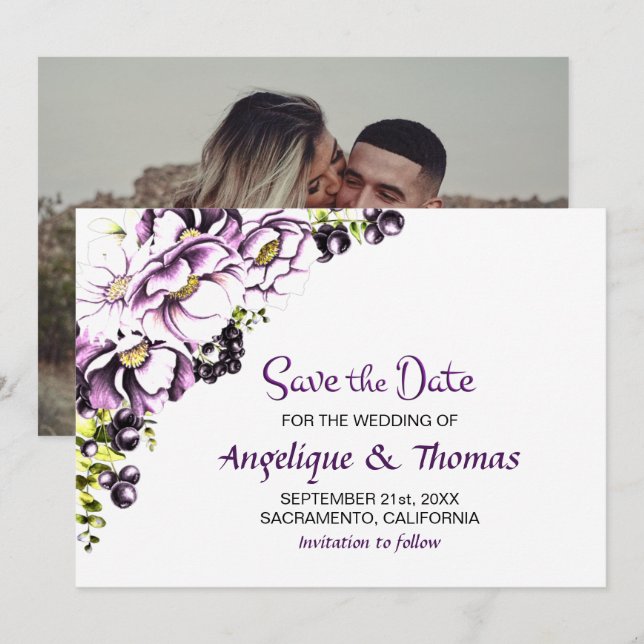 Pink Floral Wedding Save The Date (Front/Back)