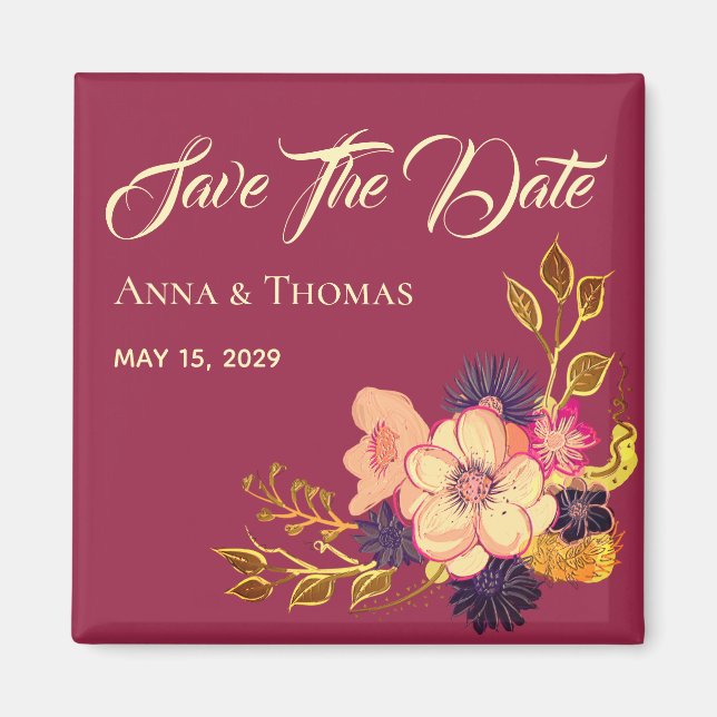 Pink Floral Wedding Save The Date Invitation Magnet (Front)