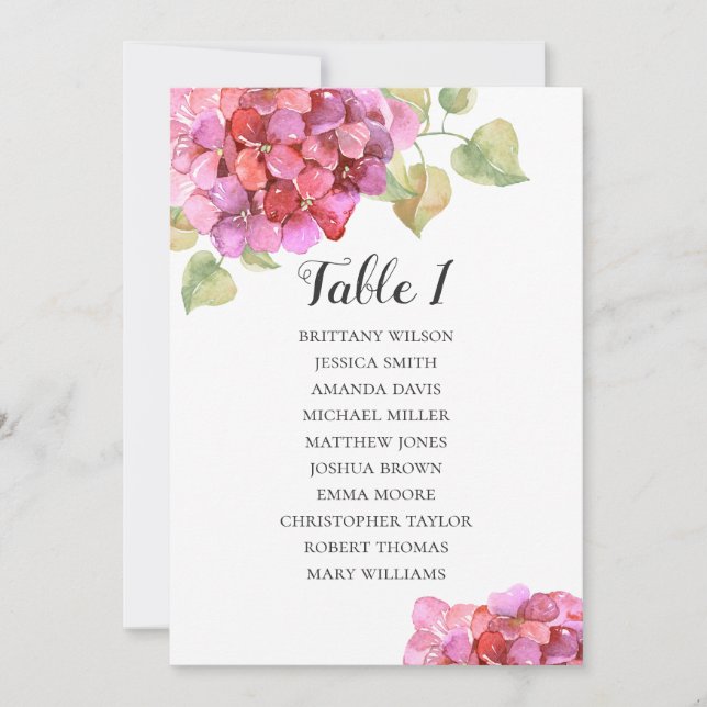 Pink floral wedding seating chart. Table plan Invitation (Front)