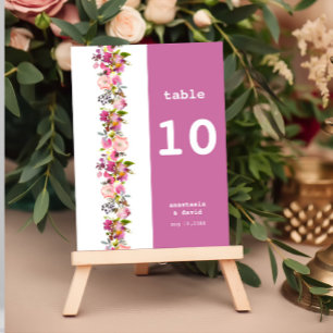 Pink Floral Wedding Table Number