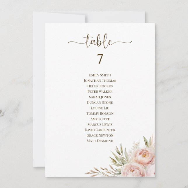 Pink Floral Wedding Table Number Seating Chart (Front)