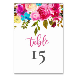 Pink Floral Wedding Table Numbers Double Sided