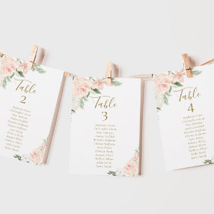 Pink Floral Wedding Table Seating Chart Cards
