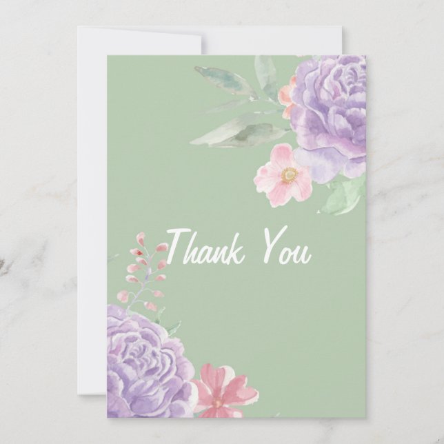 Pink floral wedding thank you card (Front)