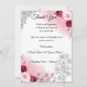 Pink Floral Wedding Thank You Card Romantic Eleg