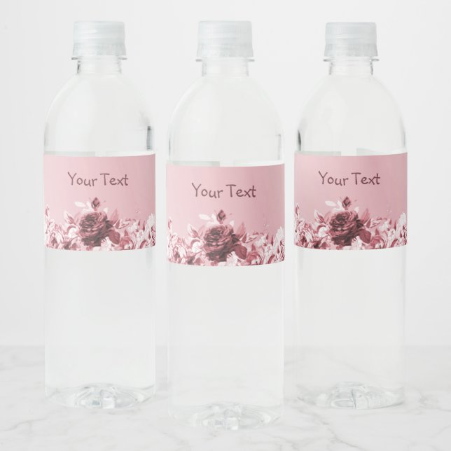 Pink Floral Wedding Water Bottle Label (Bottles)