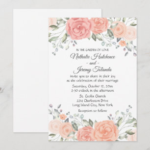 Pink Floral Wedding Watercolor Vintage Roses Invitation