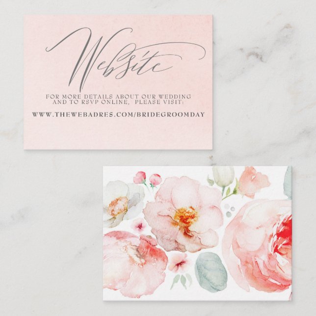 Pink Floral Wedding Website Enclosure Card (Front/Back)
