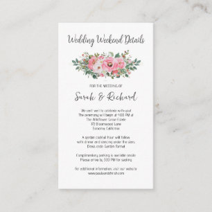 Pink Floral Wedding Weekend Details Enclosure Card