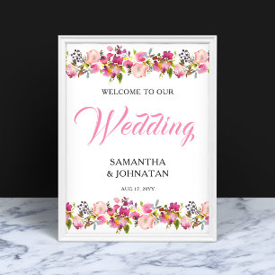 Pink Floral Wedding Welcome Sign Poster