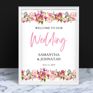 Pink Floral Wedding Welcome Sign Poster