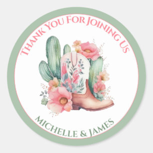   Pink Floral Western Cowgirl Baby Shower   Classic Round Sticker