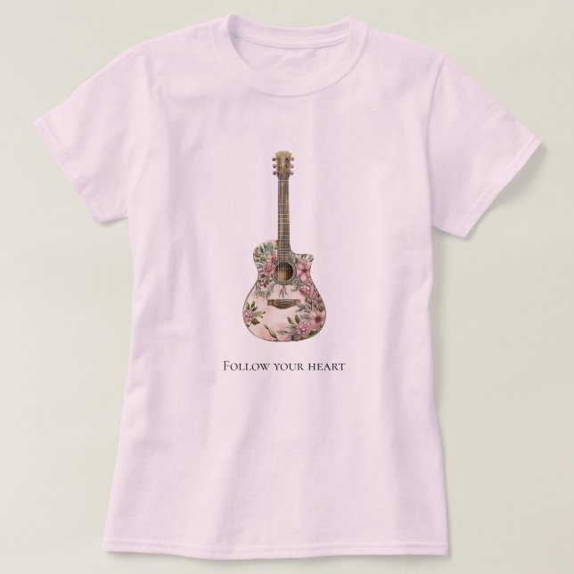 Pink Floral Western Floral Guitar T-Shirt (Design Front)