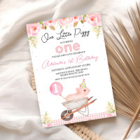 Pink Floral Wheelbarrow Little Piggy 1st Birthday