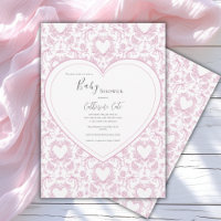 Pink Floral Whimsical Heart Baby Shower Invitatio