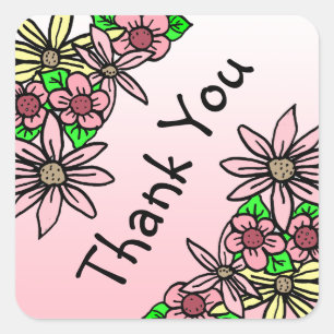Pink Floral Whimsical  Thank You stickers