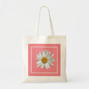 Pink Floral White Daisy Tote Bag