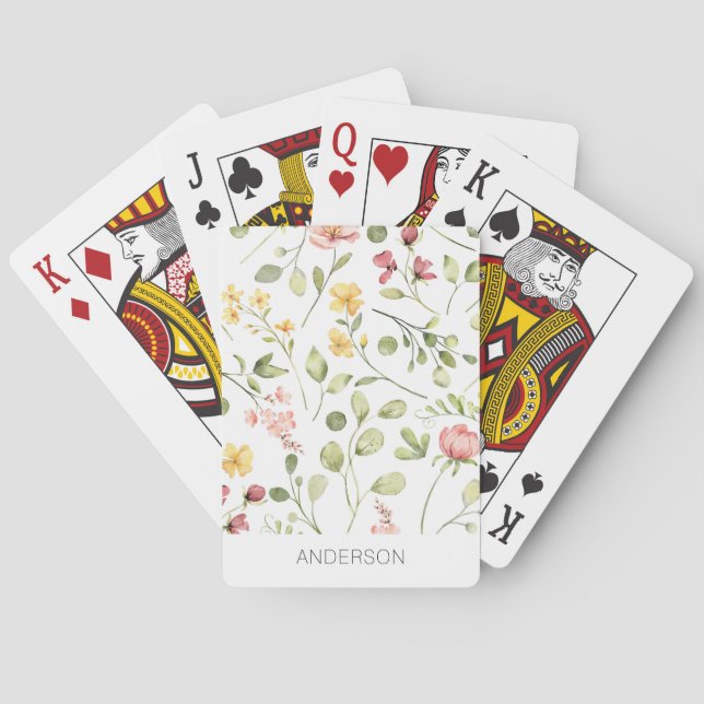 Pink Floral Wildflower Name Playing Cards (Back)
