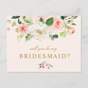 pink floral will you be my bridesmaid card