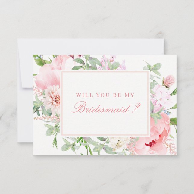 Pink Floral Will You Be My Bridesmaid Invitation (Front)