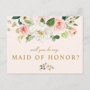 pink floral will you be my Maid of Honour card