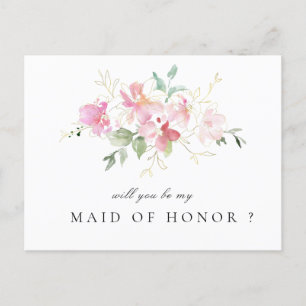 pink floral will you be my Maid of Honour card
