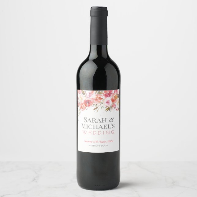 Pink Floral Wine Label (Front)