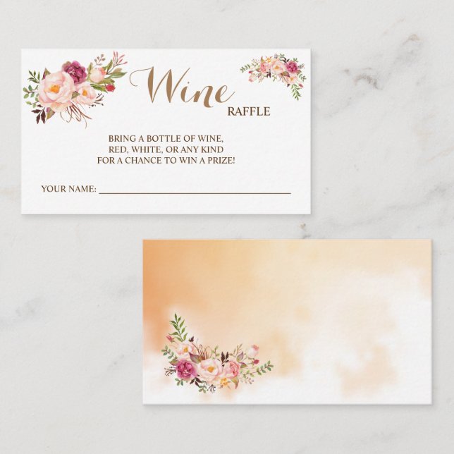 Pink Floral Wine Raffle Wedding Bridal Shower card (Front/Back)