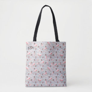 Pink Floral & Winter Berries Monogram Tote Bag