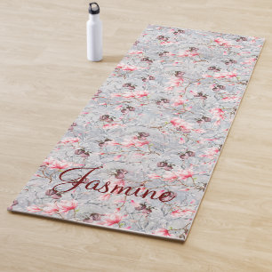 Pink Floral & Winter Berries monogram Yoga Mat