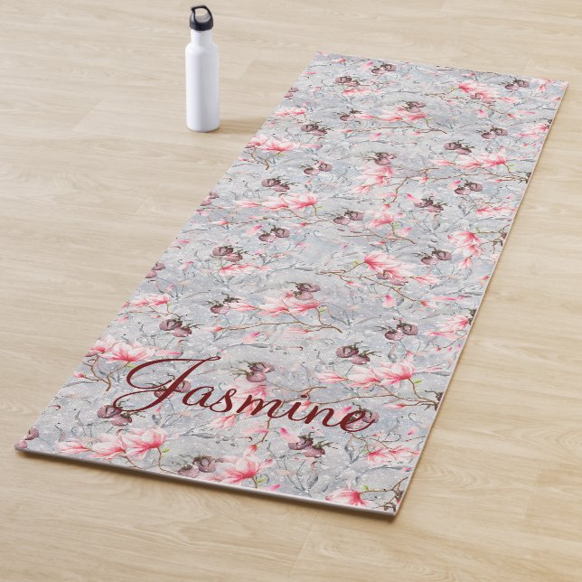 Pink Floral & Winter  Berries  monogram Yoga Mat (In Situ)
