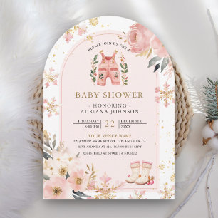 Pink Floral Winter Wonderland Arch Baby Shower Invitation