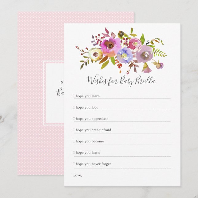 Pink Floral Wishes for Baby, baby shower game Invitation (Front/Back)