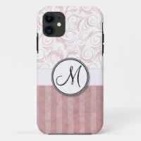 Pink Floral Wisps & Stripes with Monogram
