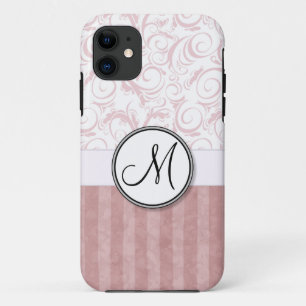 Pink Floral Wisps & Stripes with Monogram Case-Mate iPhone Case