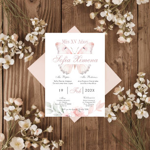 Pink Floral with Butterflies Quinceañera Invitation
