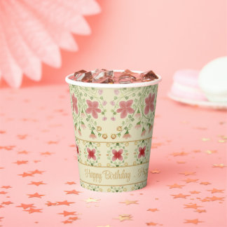 Pink Floral With Cream Paper Cups