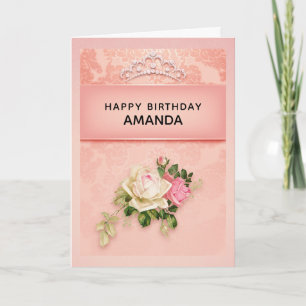 Pink floral with Diamond Tiara Princess Birthday C Card