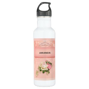 Pink floral with Diamond Tiara Princess Design 710 Ml Water Bottle