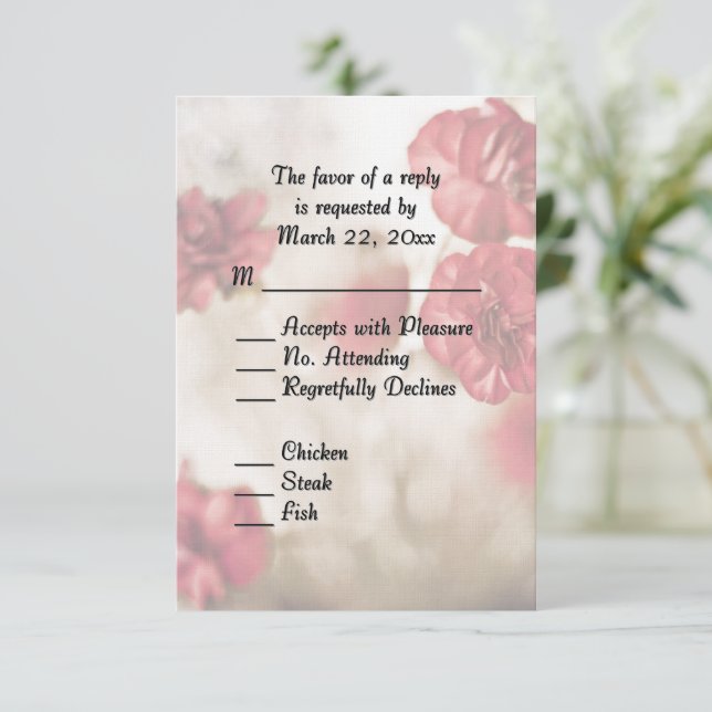 Pink Floral with Entree RSVP Card (Standing Front)