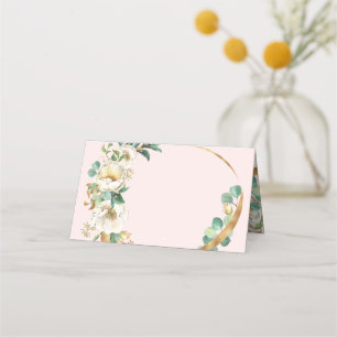 Pink Floral with Gold Cross Baptism Place Card