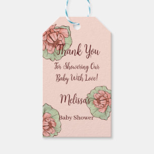 Pink Floral with greenery Leaves Baby Shower Gift Tags